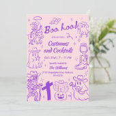Lila Pink Quirky Hand Drawing Cowboy Halloween Einladung (Stehend Vorderseite)