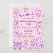 Lila Pink Quirky Hand Drawing Cowboy Halloween Einladung (Rückseite)