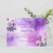 Lila Pink Roses Probe Abendessen Einladung (Stehend Vorderseite)