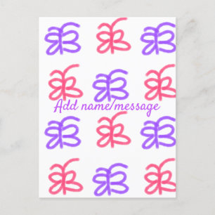 Lila Pink-Schmetterling-Doodmuster fügt Namenstext Postkarte