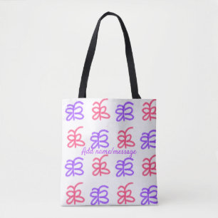 Lila Pink-Schmetterling-Doodmuster fügt Namenstext Tasche