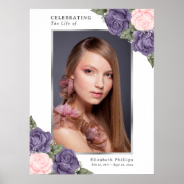 Lila Pink Silver Foto Memorial Begräbniszeichen Poster