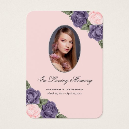 Lila Pink Silver Memorial Beerdigungskarte (Vorderseite)