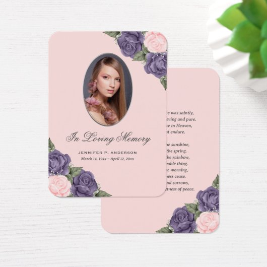Lila Pink Silver Memorial Beerdigungskarte (Schreibtisch)