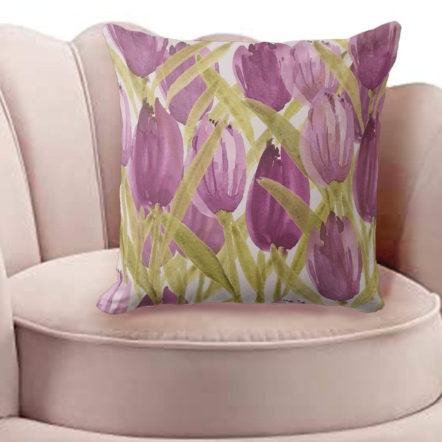 Lila Pink Tulip Wasserfarbe Kissen (Von Creator hochgeladen)