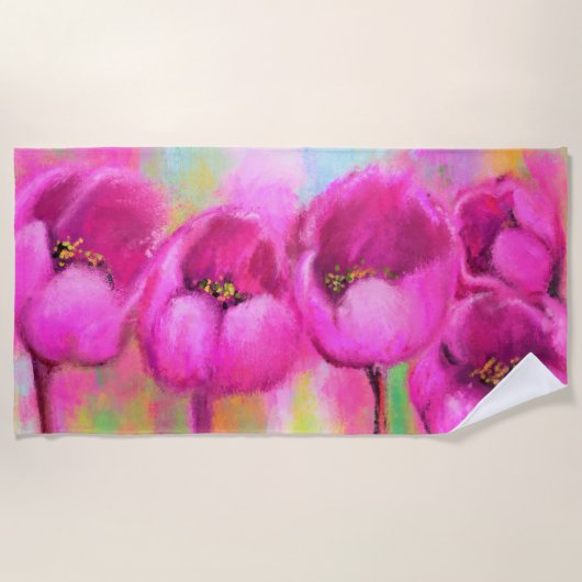 Lila Pink Tulips Beach Handtuch (Vorderseite)