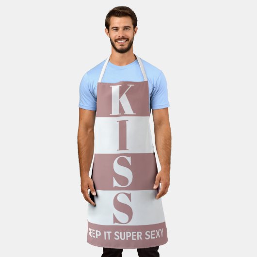Lila pink und weiß Behalt It Super Sexy KISS Schürze (Getragen)