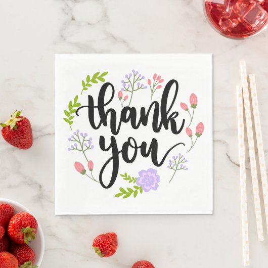 Lila Pink Vielen Dank Blume Grünen Blumenzehen Serviette (Beispiel)