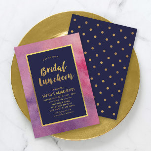 Lila Pink Wasserfarbe & Imitats Gold Bridal Lunche Einladung