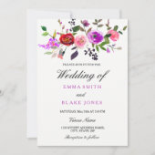 Lila Pink Watercolor Blumenhochzeit Einladung (Vorderseite)