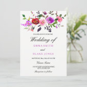 Lila Pink Watercolor Blumenhochzeit Einladung (Stehend Vorderseite)