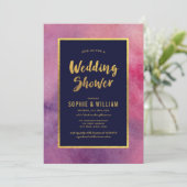 Lila Pink Watercolor und Imitats Gold Polterabend Einladung (Stehend Vorderseite)