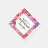 Lila Pink Watercolor Wildblume Happy Birthday Serviette (Ecke)