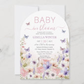 Lila Pink Wildblume Schmetterlinge Baby in Bloom Einladung (Vorderseite)
