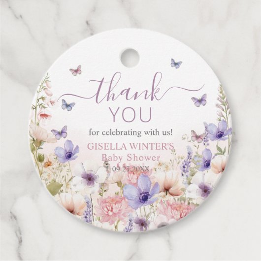 Lila Pink Wildblume Schmetterlinge Baby in Bloom Geschenkanhänger (Vorderseite)