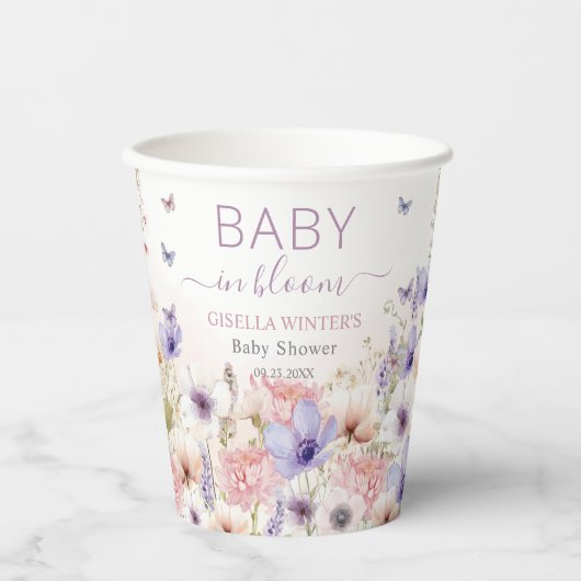 Lila Pink Wildblume Schmetterlinge Baby in Bloom Pappbecher (Vorderseite)