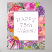 Lila Pink Wildblumen Aquarell Happy 75. Poster (Vorne)
