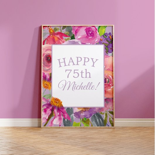 Lila Pink Wildblumen Aquarell Happy 75. Poster