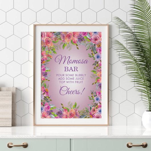 Lila Pink Wildblumen Kinderdusche Momosa Bar Poster