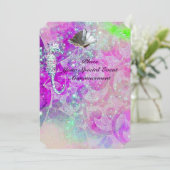 LILA PINKWELLEN, SEEPFERDE, SAISHELLE, BLAUER RIBB EINLADUNG (Stehend Vorderseite)