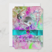 LILA PINKWELLEN, SEEPFERDE, SAISHELLE, BLAUER RIBB EINLADUNG (Rückseite)