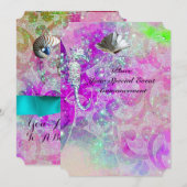 LILA PINKWELLEN, SEEPFERDE, SAISHELLE, BLAUER RIBB EINLADUNG (Vorne/Hinten)