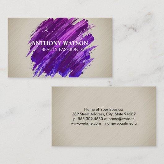 Lila Pinselstrich | Einfache Textur Visitenkarte (Vorne/Hinten)