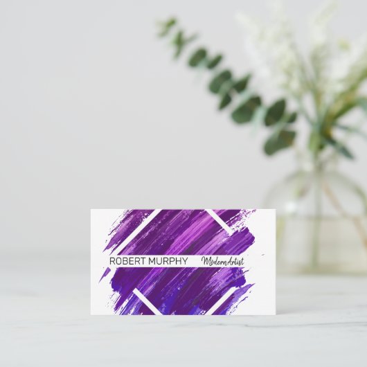 Lila Pinselstrich | Geometrisch Visitenkarte (Stehend Vorderseite)