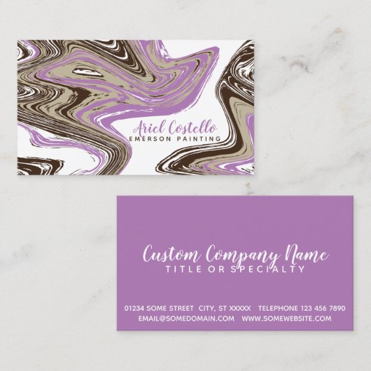 lila Pinselstriche und Schokoladenstriche Visitenkarte (Vorne/Hinten)