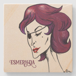 Lila Piratenlady Violette Haarfrau Zeichnung Kunst Steinuntersetzer