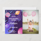 Lila Planeten Weltraum Geburtstagseinladungen ph Einladung (Vorderseite)