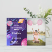 Lila Planeten Weltraum Geburtstagseinladungen ph Einladung (Stehend Vorderseite)