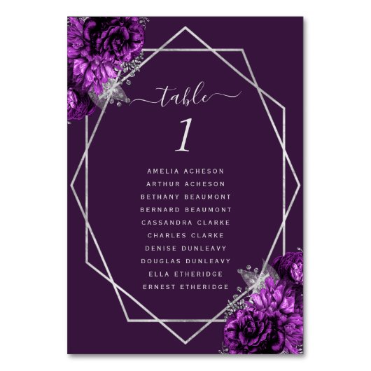 Lila Planiersilber Tischnummer (Rückseite)