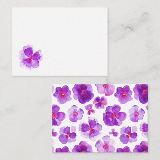 Lila Platzkarten der Aquarellblumen (Vorne/Hinten)