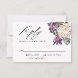 Lila Plum Boho Tropical Wedding RSVP Karte