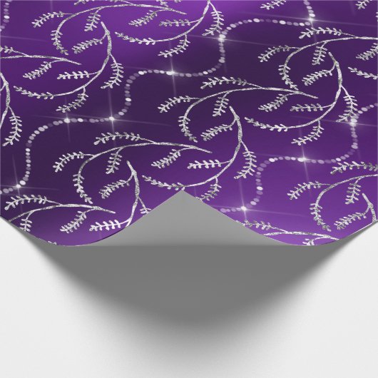 Lila Plum Funkelnd Laurel Silver Diamonds Geschenkpapier (Ecke)