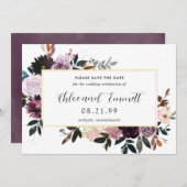 Lila Plum Mauve Rosa Save the Date florale Karte (Vorne/Hinten)