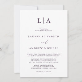 Lila Plum Monogram Einfache Minimalistische Hochze Einladung
