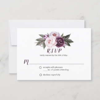 Lila Plum Pink Peonies Bouquet Greenery UAWG #3 RSVP Karte