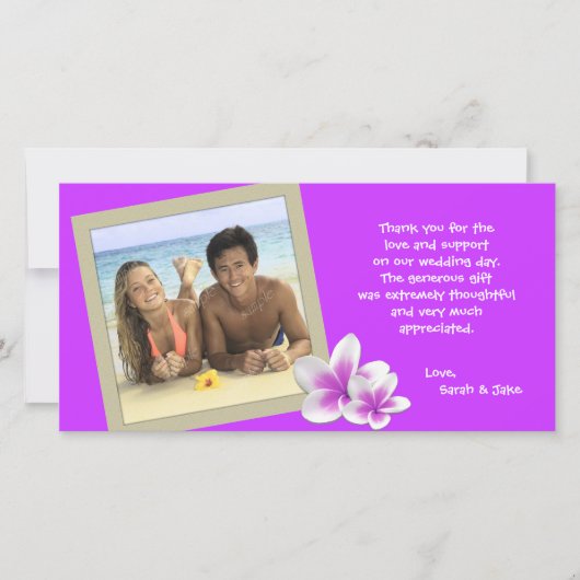 Lila Plumeria Hawaiian Foto Danke Karte (Vorderseite)