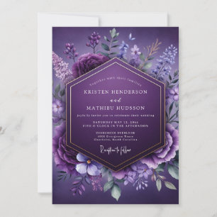 Lila poetischer Blumenstrauß Hochzeit Einladung