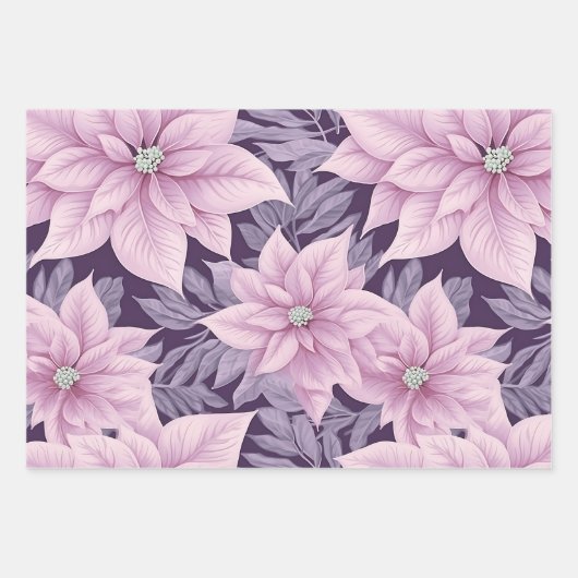 Lila Poinsettia Urlaubspapier Geschenkpapier Set (Vorderseite 2)
