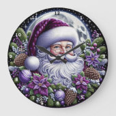 Lila Poinsettia Weihnachtsmauer verzaubern Große Wanduhr (Vorderseite)