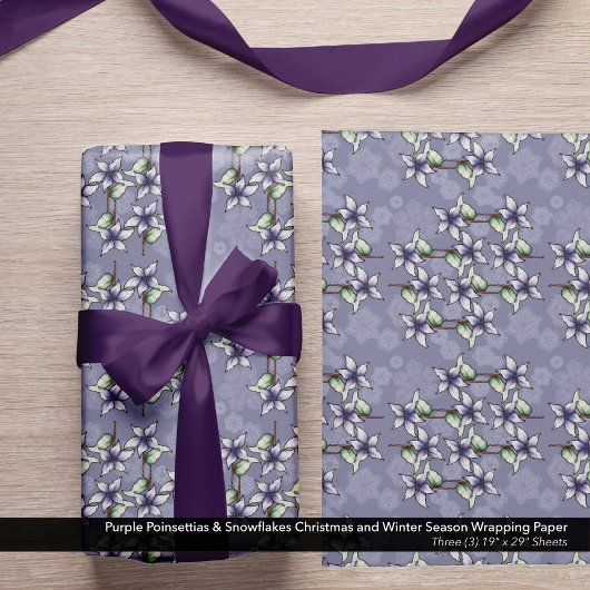 Lila Poinsettias & Snowflakes Weihnachten Geschenkpapier Set