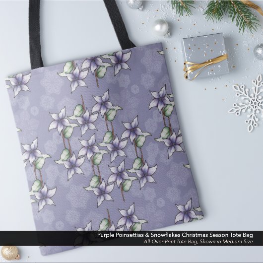Lila Poinsettias & Snowflakes Weihnachten Tasche