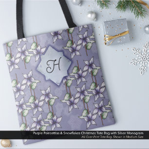 Lila Poinsettias und Schneeflocken Weihnachtsmongr Tasche