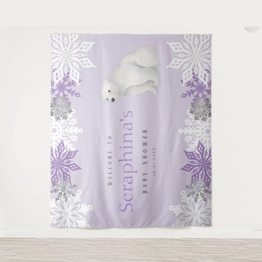 Lila Polar Bear Baby Dusche Hintergrund Wandteppich (Vorderseite)