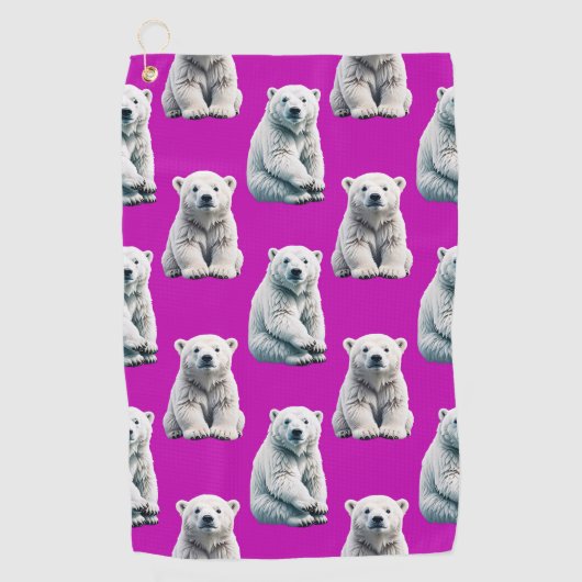 Lila Polarbär-Musterdesign Golfhandtuch (Vorderseite)