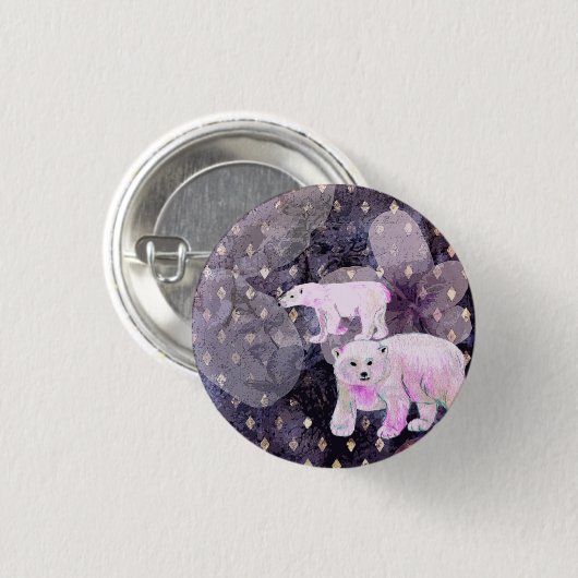 Lila Polarbären - Muster für die Arktis Button (Vorne & Hinten)