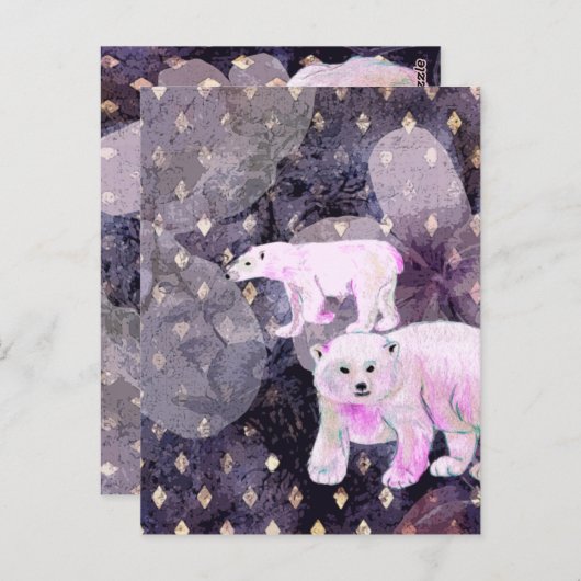 Lila Polarbären - Muster für die Arktis Postkarte (Vorne/Hinten)